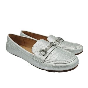 Calvin Klein Silver Croc Embossed Horse Bit Slip On Loafers 8.5